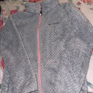 Columbia Light Gray Sherpa Full-Zip Jacket with Pink Trim